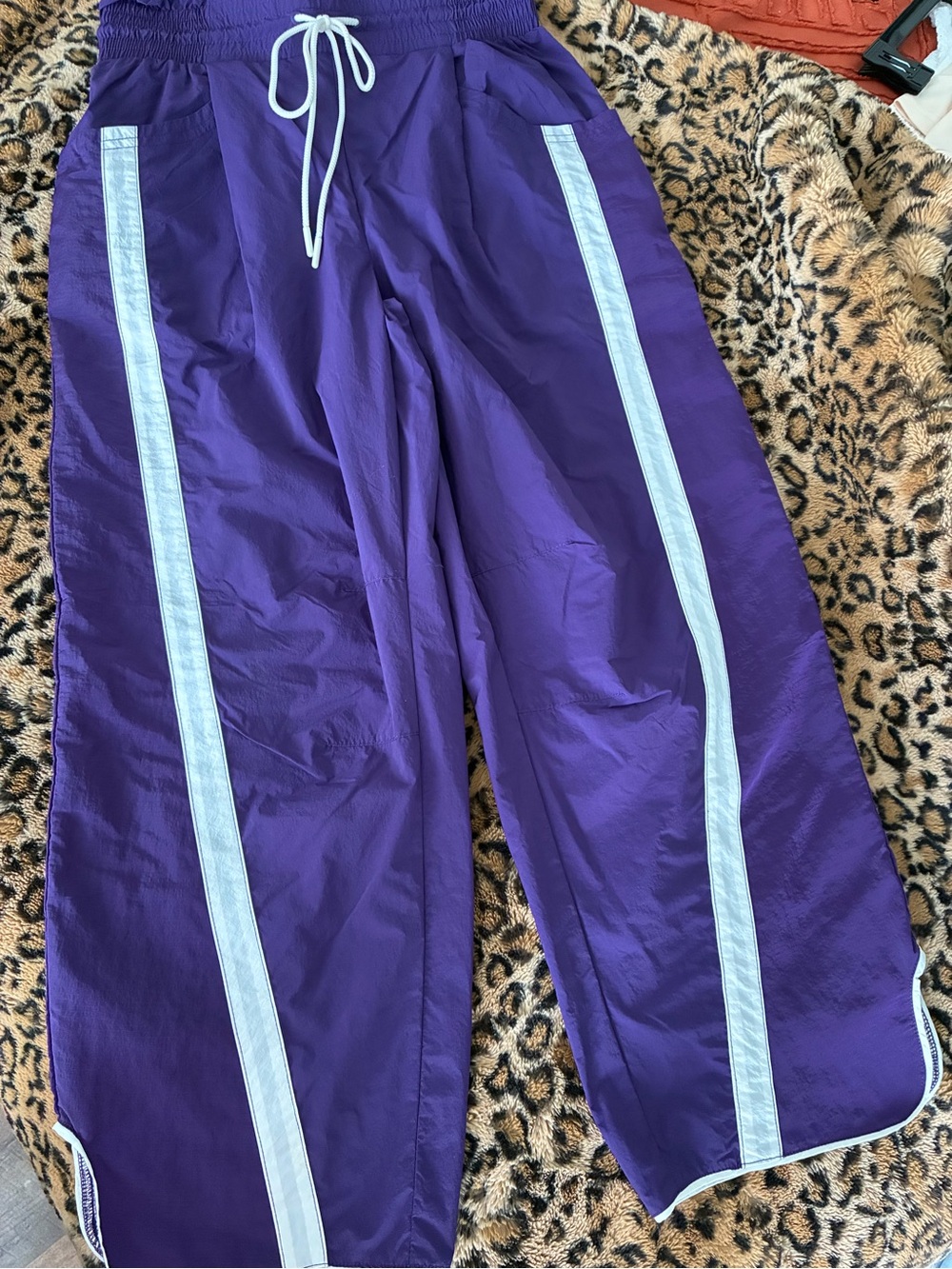 Free People Purple Track Pants with White Stripe